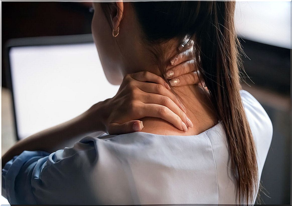 Woman representing people with anxiety and neck pain