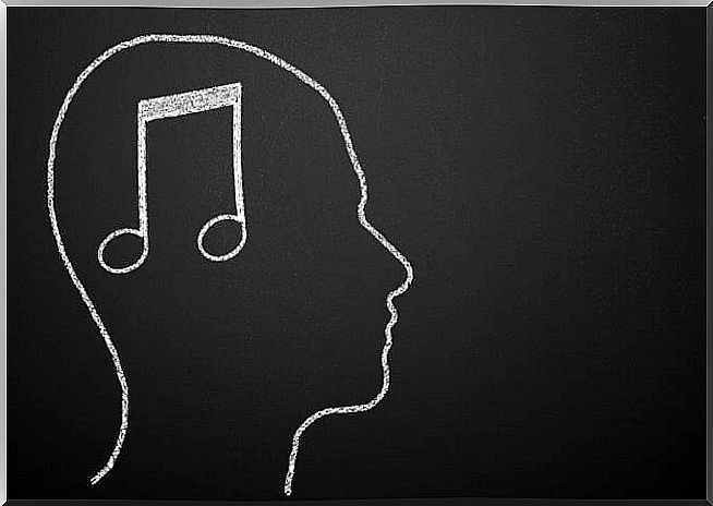 Musical note in the head representing auditory drugs