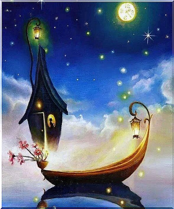 Boat sailing with the moon life is