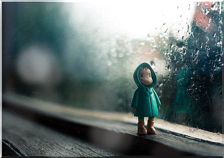 Boy doll in a window