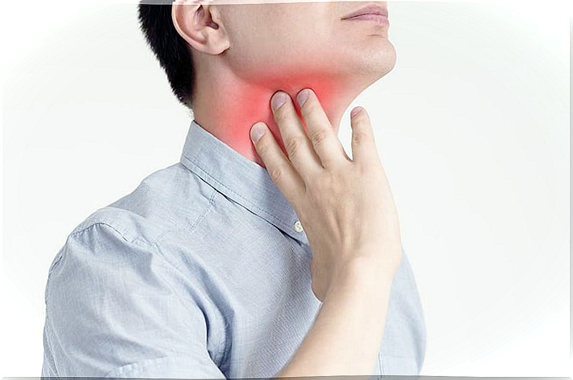 Man suffering from sore throat from stress