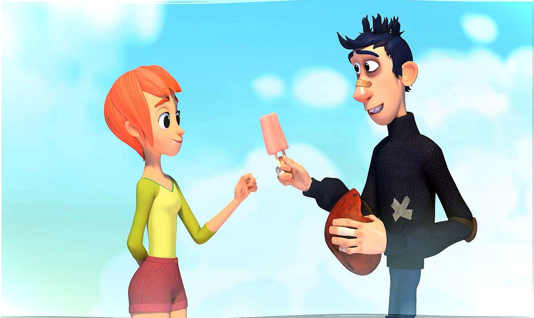 Boy offering an ice cream to girl